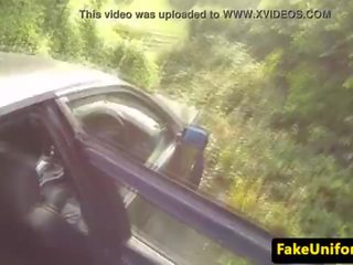 Real brit sucking fake coppers dick in car
