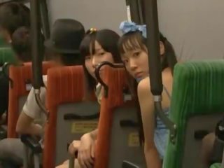 Pair Nice Dolls Oral Fuck Some Sleeping Guy's johnson In A Public Bus